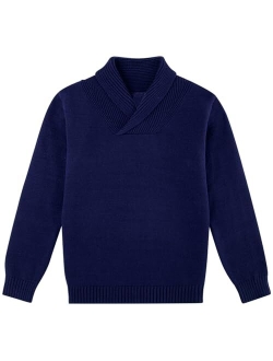 Idgreatim Boys Knitted Sweater Solid Color Shawl Collar Long Sleeve Pullover Sweatshirt Fall Winter Outfit 3-10 Years Old