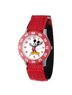 Mickey Mouse Kids' Bezel Stainless Steel Time Teacher Analog Nylon Strap Watch