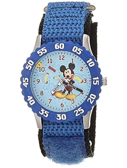 Mickey Mouse Kids' Bezel Stainless Steel Time Teacher Analog Nylon Strap Watch