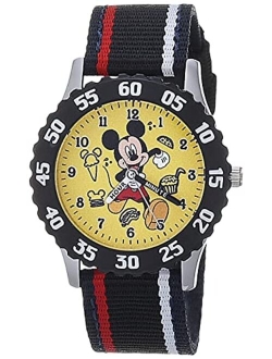 Mickey Mouse Kids' Bezel Stainless Steel Time Teacher Analog Nylon Strap Watch