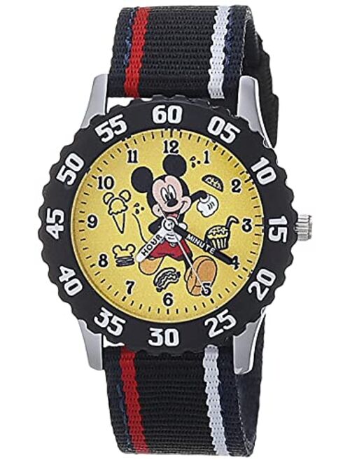 Disney Mickey Mouse Kids' Bezel Stainless Steel Time Teacher Analog Nylon Strap Watch