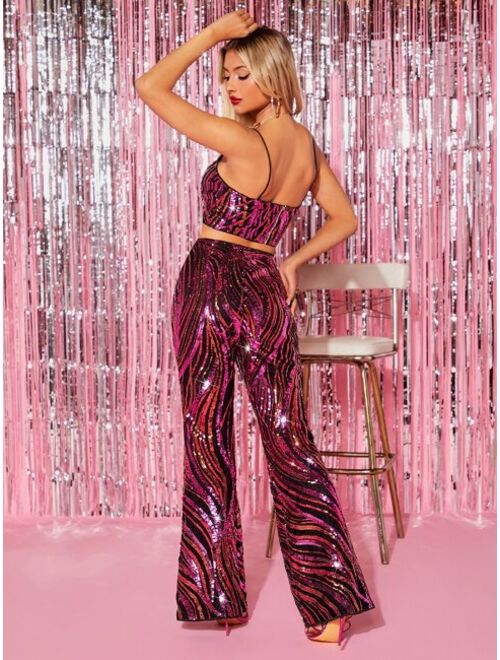 SHEIN BAE High Waist Sequin Flare Leg Pants