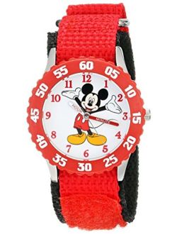 Kids' W001573 "Time Teacher" Mickey Mouse Stainless Steel Watch with Red Nylon Strap