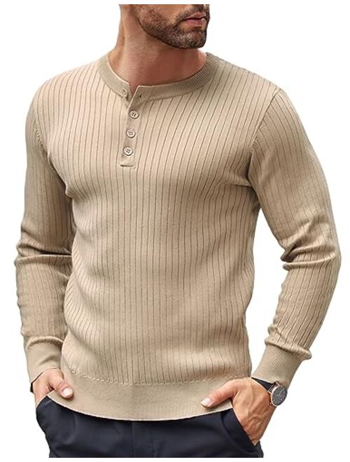 COOFANDY Mens Knitted Henley Shirts Casual Long Sleeve Slim Fit Lightweight Ribbed Pullover Sweater