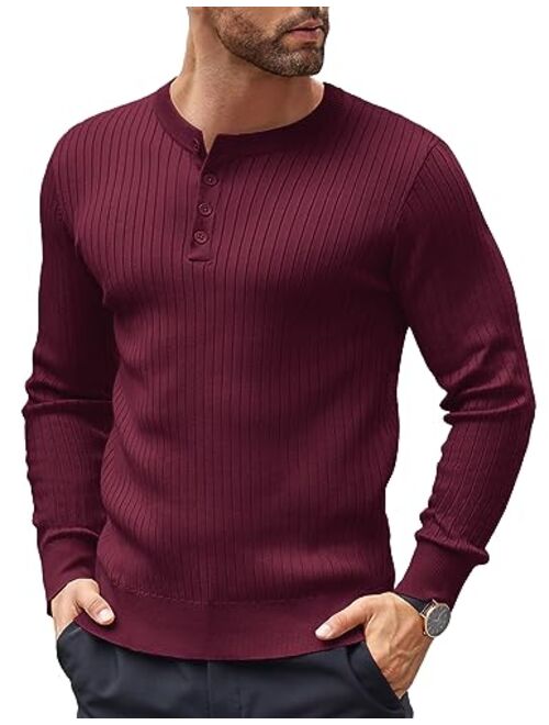 COOFANDY Mens Knitted Henley Shirts Casual Long Sleeve Slim Fit Lightweight Ribbed Pullover Sweater