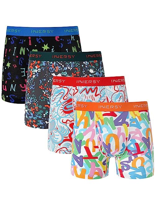 INNERSY Men's Mesh Boxer Briefs Cooling Breathable Sports Underwear W/Fly 4-Pack