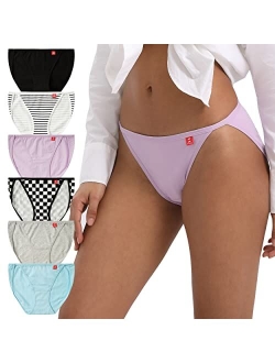 Women's High Cut String Bikini Panties Stretchy Sexy Cotton Underwear 6-Pack