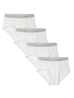 Men's Cotton Underwear Classic Full Rise Briefs Open Fly Underwear 4-Pack