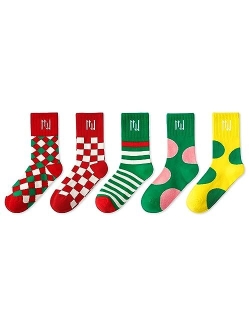 Kids Boys Girls Cotton Socks Colorful Checkered Novelty Crew Socks for Teens 5 Pairs