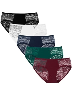 Women's Sexy Floral Lace Underwear Airy Thin Hipster Panties 5 Pack