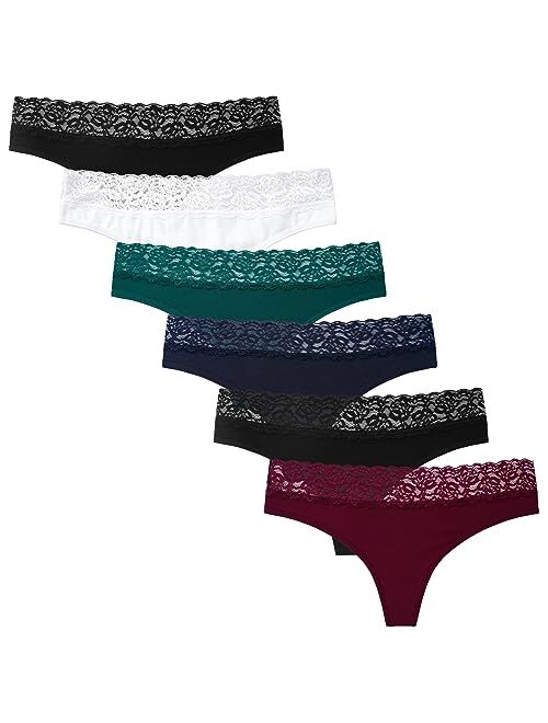 INNERSY Women's Lace Thongs Half See Through T Back Low Rise Hipster Panties 6-Pack