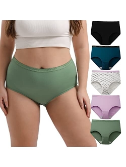 Women's Plus Size XL-5XL Cotton Underwear High Waisted Stretchy Briefs 5-Pack