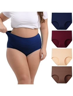 Women's Plus Size XL-5XL Cotton Underwear High Waisted Briefs Panties 4-Pack