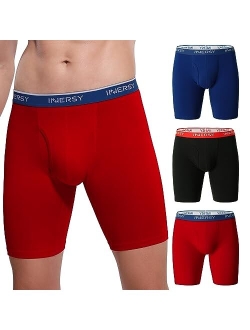 Men's Boxer Briefs Cotton Long Leg Anti Chafing Stretch Underwear 3-Pack