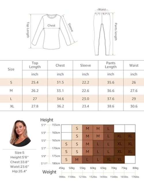 INNERSY Lightweight Thermal Underwear Set for Women Fleece Lined Base Layer Cold Weather