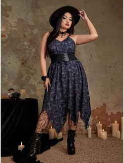 Shein Goth Plus Skull Print Hanky Hem Cami Dress Without Belt