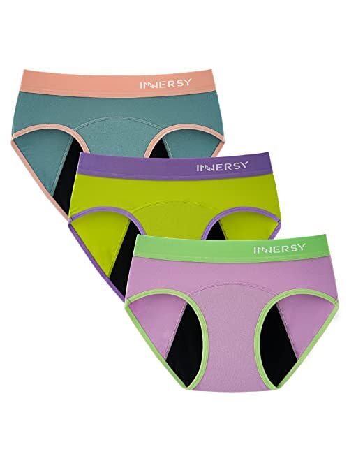 INNERSY Teen Girls' Period Panties Age 8-16 Cotton Menstrual Hipster Underwear 3-Pack