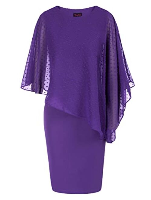 Hanna Nikole Women's Sleeveless Cape Dress with Chiffon Overlay Bodycon Pencil Dress