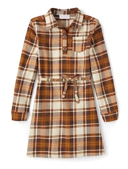 Girls' One Size Long Sleeve Plaid Fall Fashion Dress