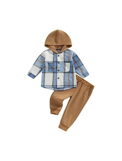 Douhoow Toddler Unisex Baby Clothes Boys Girls Flannel Shirt Tops Plaid Hoodie Sweatshirt + Sweatpants Fall Winter Outfits
