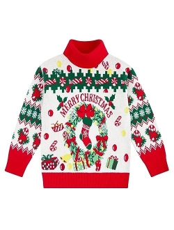 RAISEVERN Girls Turtleneck Christmas Sweater for Kids Ugly Funny Long Sleeve Knit Pullover Xmas Jumpers for Child Size 6-13