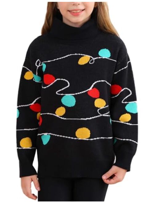 RAISEVERN Girls Turtleneck Christmas Sweater for Kids Ugly Funny Long Sleeve Knit Pullover Xmas Jumpers for Child Size 6-13