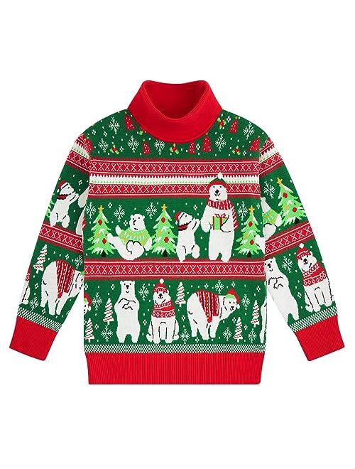 RAISEVERN Girls Turtleneck Christmas Sweater for Kids Ugly Funny Long Sleeve Knit Pullover Xmas Jumpers for Child Size 6-13