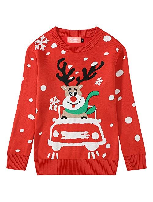 Camii Mia-Big-Girls-Ugly-Christmas-Sweater-Crewneck Sweater Reindeer Pullover Knitted Causal