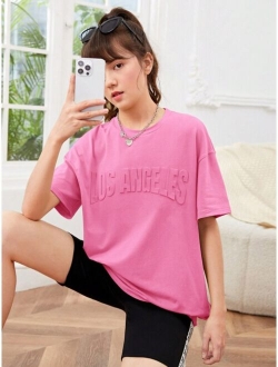 Teen Girls Letter Pattern Drop Shoulder Tee