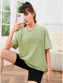 Teen Girls Letter Pattern Drop Shoulder Tee