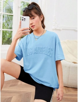 Teen Girls Letter Pattern Drop Shoulder Tee