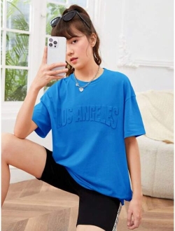 Teen Girls Letter Pattern Drop Shoulder Tee