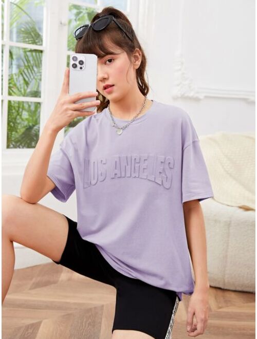 SHEIN Teen Girls Letter Pattern Drop Shoulder Tee