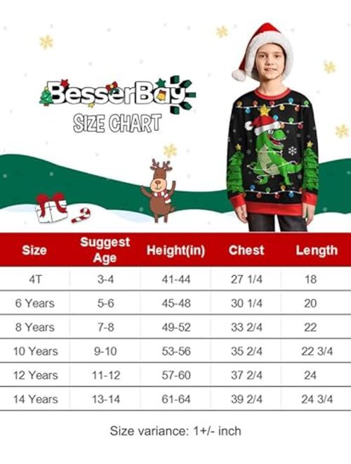 BesserBay Christmas Kids Ugly Sweatshirt Xmas Long Sleeve Funny Shirt 4-14 Years