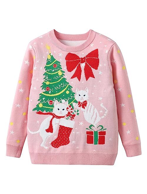 ALINTU Toddler Girls Boys Christmas Sweater Knit Pullover Sweater Tops for Kids