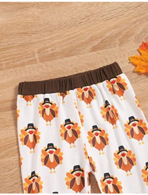 Helbaar Thanksgiving Outfit Toddler Baby Boy Hoodie Turkey Pattern Print Pants Set Thanksgiving Sweatshirt Clothes