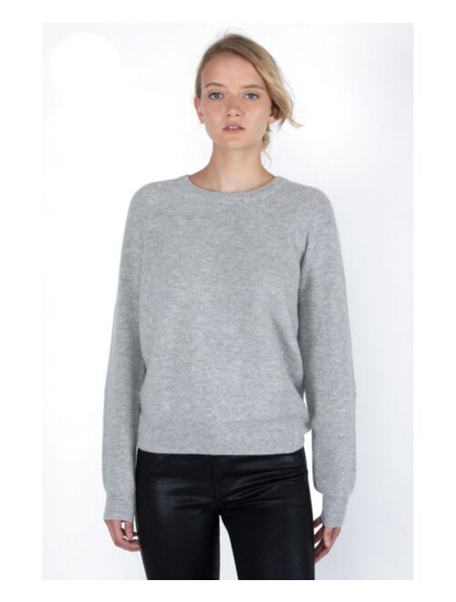 JENNIE LIU Women's 100% Pure Cashmere Extra Cozy Thermal Raglan Crew Neck Sweater