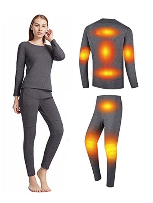 Windpost Women's Heated Thermal Underwear set, USB Women's Electric Thermal Long Underwear set, Snow Leggings for Women