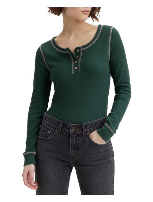 Levi's Women's Sierra Waffle-Knit Quarter-Button Henley Top