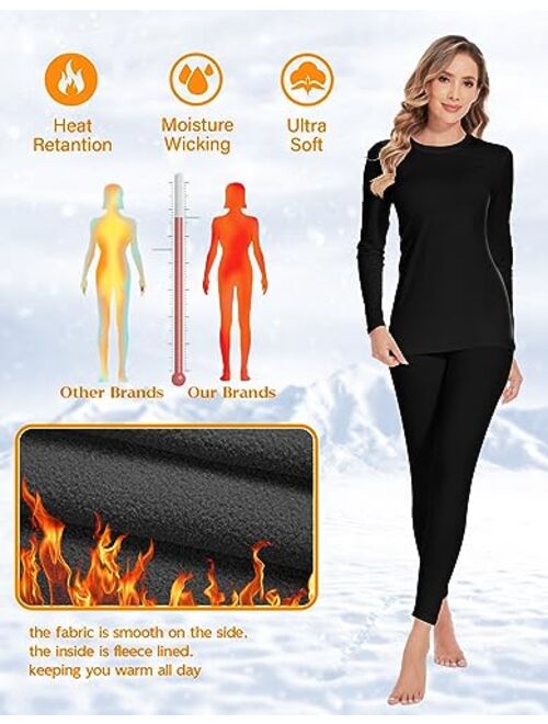 YADIFEN Womens Thermal Underwear Set,Long Johns for Women Base Layer with Fleece Lined Long Underwear Top Bottom Cold Weather