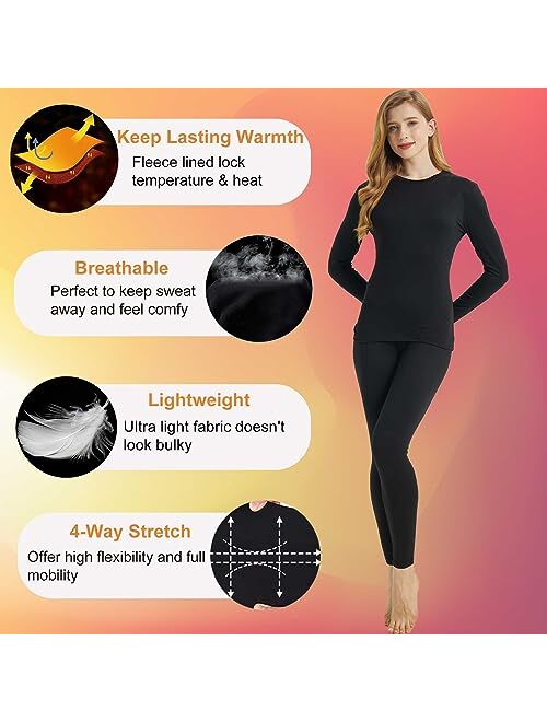 LNFINTDO Womens Thermal Underwear Sets Long Sleeve Fleece Lined Long Johns Tops & Bottoms Ultra Soft Cold Weather Base Layer