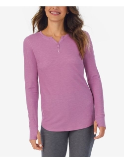 Women's Stretch Thermal Henley Top with Thumholes