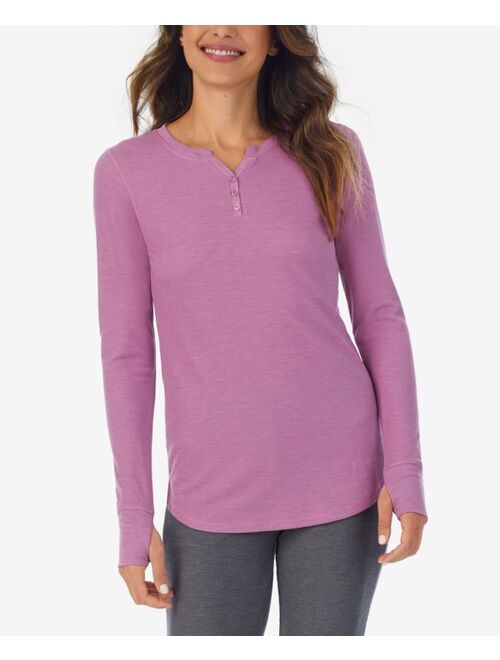 Cuddl Duds Women's Stretch Thermal Henley Top with Thumholes