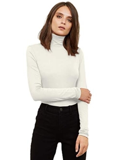 VIIOO Women's Long Sleeve Turtleneck Thermal T-Shirts Soft Fitted Pullover Cotton Tops