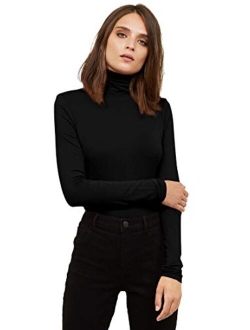 VIIOO Women's Long Sleeve Turtleneck Thermal T-Shirts Soft Fitted Pullover Cotton Tops