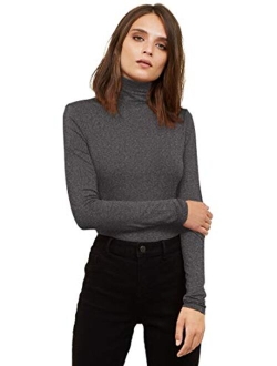 VIIOO Women's Long Sleeve Turtleneck Thermal T-Shirts Soft Fitted Pullover Cotton Tops