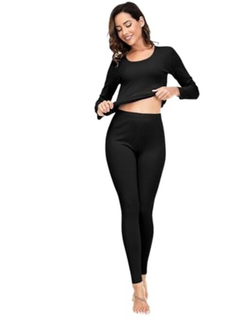 YRW Thermal Underwear for Women Long Johns Fleece Lined Base Layer Soft Top Bottom Pajama Set S-XXL