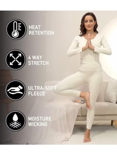 YRW Thermal Underwear for Women Long Johns Fleece Lined Base Layer Soft Top Bottom Pajama Set S-XXL