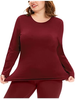 COOTRY Plus Size Thermal Shirts for Women Fleece Lined Crew Neck Tops Long Johns Base Layer Underwear