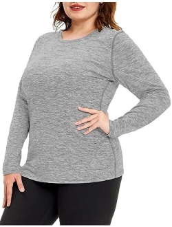 COOTRY Plus Size Thermal Shirts for Women Fleece Lined Crew Neck Tops Long Johns Base Layer Underwear